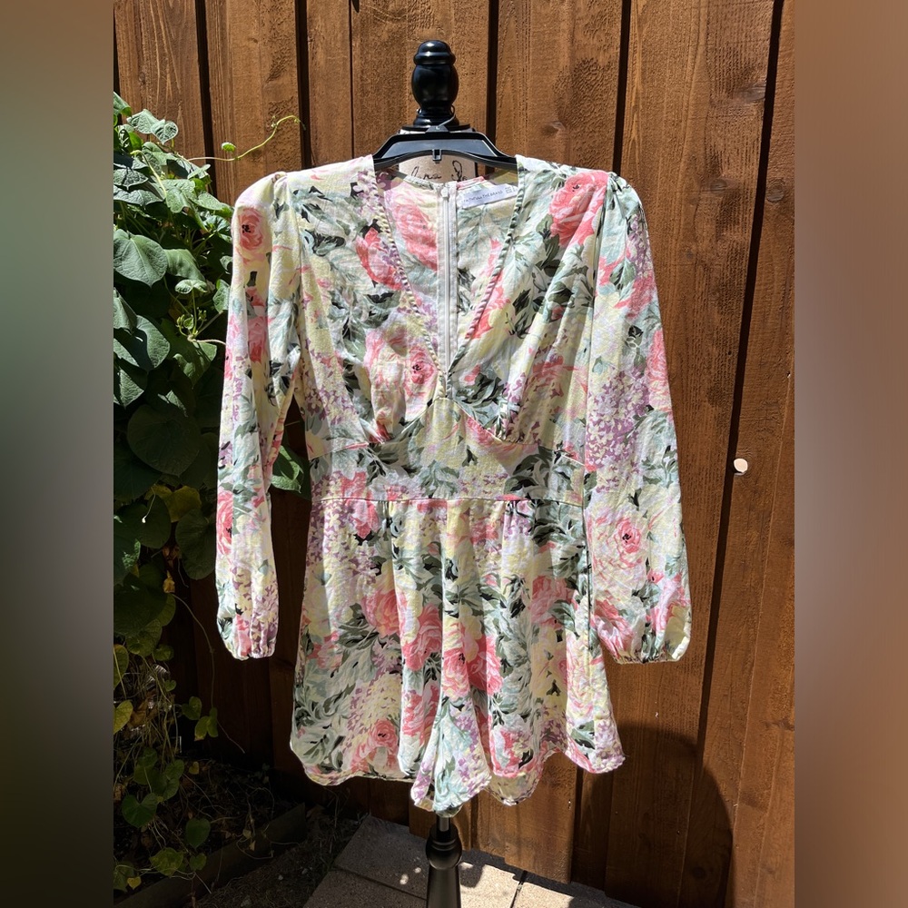 Faithfull the Brand Women’s Linen Floral Romper Yellow Pink Size 4 EUC